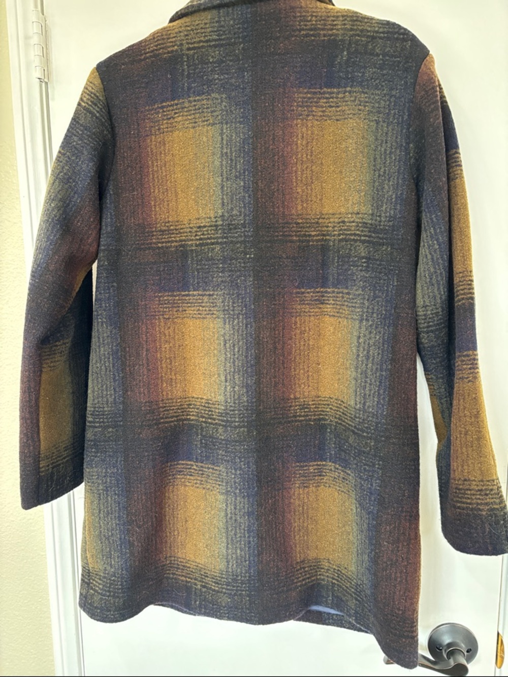 Pendleton Multicolor Plaid Wool Pea Coat in Mustard, Brown & Navy - Picture 5 of 8